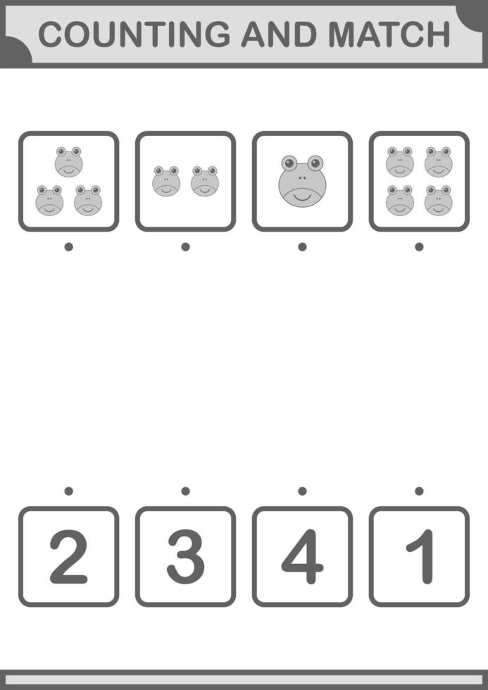 Counting and match Frog face. Worksheet for kids vector
