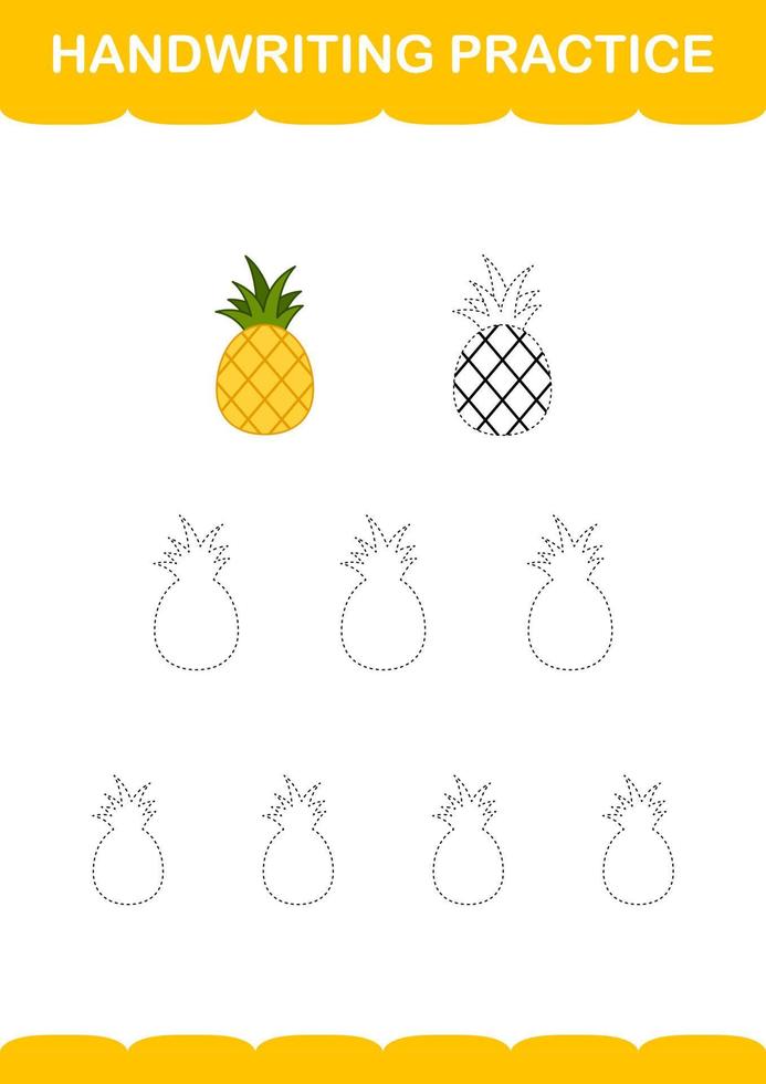 Handwriting practice with Pineapple. Worksheet for kids vector