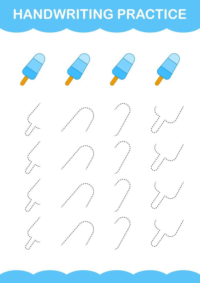 Handwriting practice with Ice Cream. Worksheet for kids vector