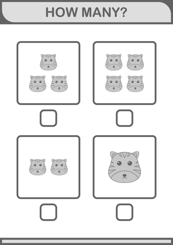 How Many Tiger face. Worksheet for kids vector