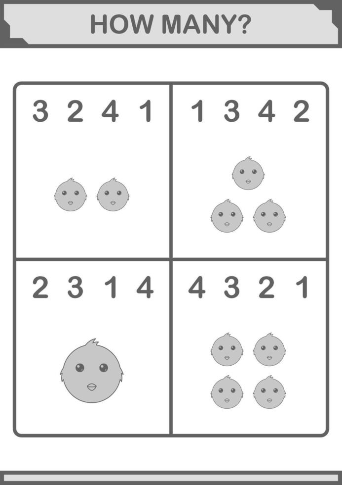 How Many Chicken face. Worksheet for kids vector