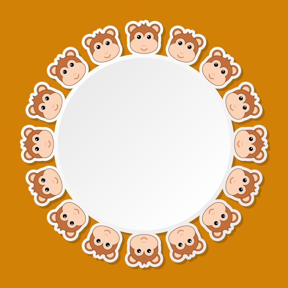 Monkey with round frame for banner, poster, and greeting card vector