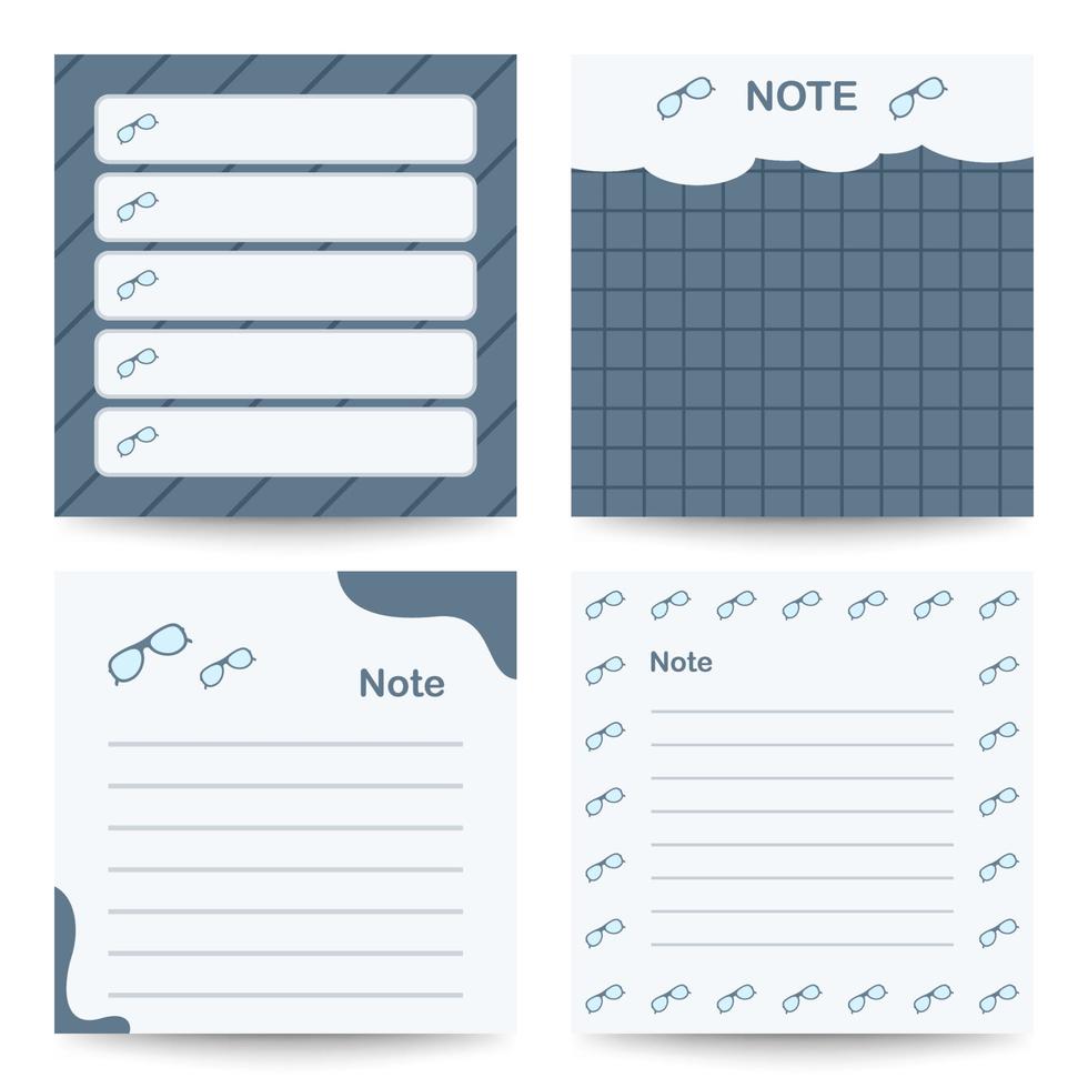 Set of square notepads with Glasses vector