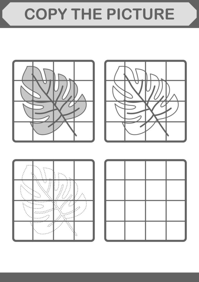 Copy the picture with Monstera. Worksheet for kids vector