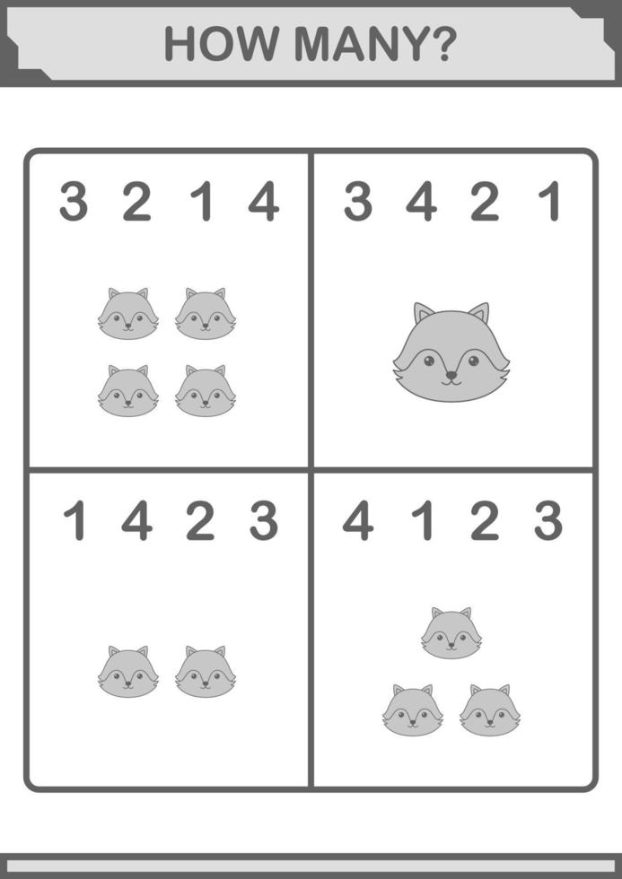How Many Fox face. Worksheet for kids vector