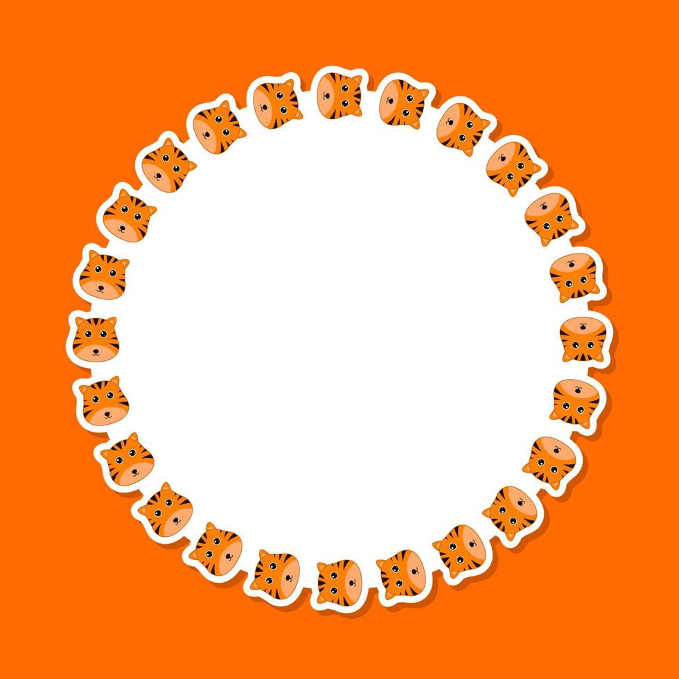 Tiger with round frame for banner, poster, and greeting card vector