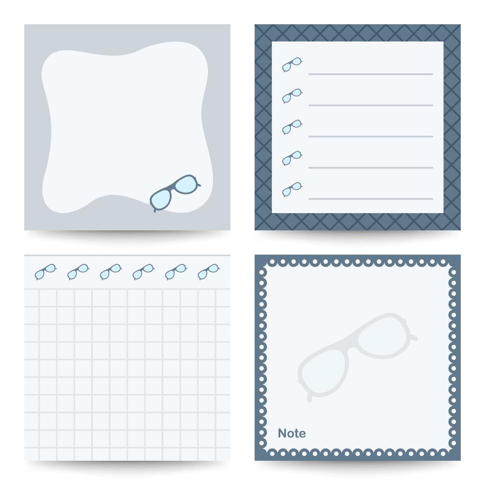 Set of square notepads with Glasses vector