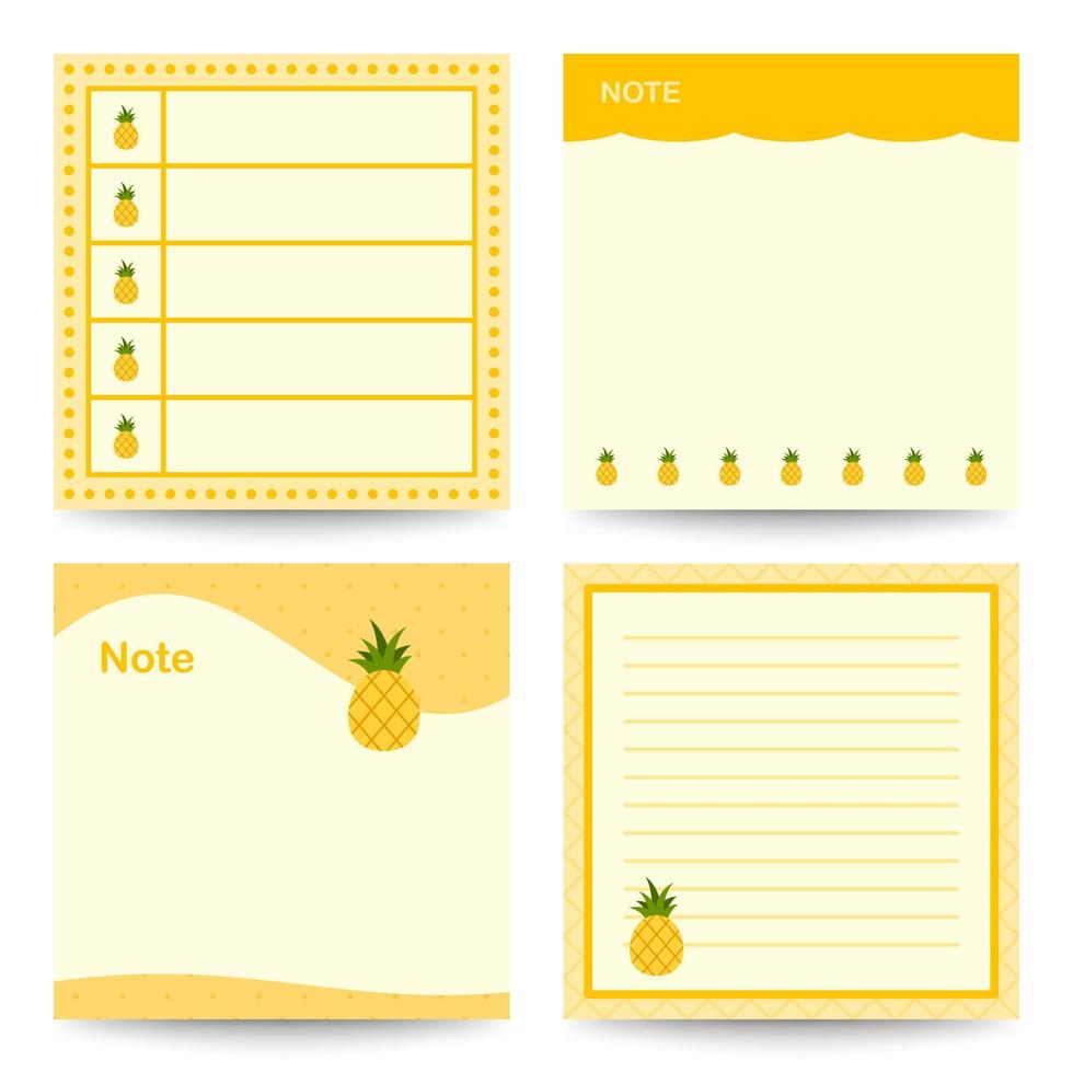 Set of square notepads with Pineapple vector