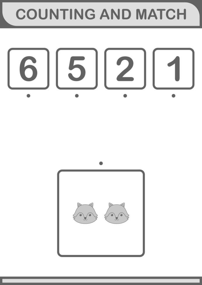 Counting and match Fox face. Worksheet for kids vector