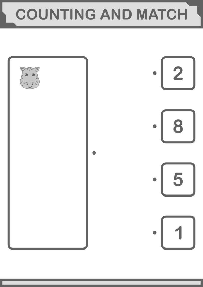 Counting and match Zebra face. Worksheet for kids vector