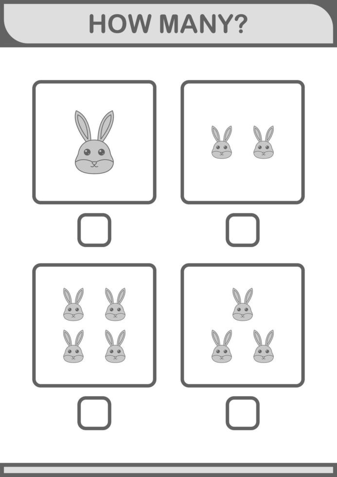 How Many Rabbit face. Worksheet for kids vector