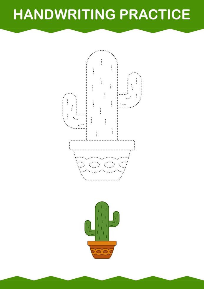 Handwriting practice with Cactus. Worksheet for kids vector