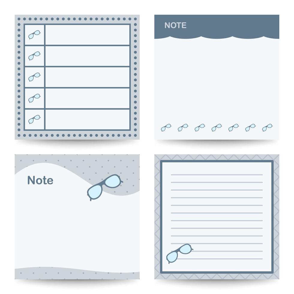 Set of square notepads with Glasses vector