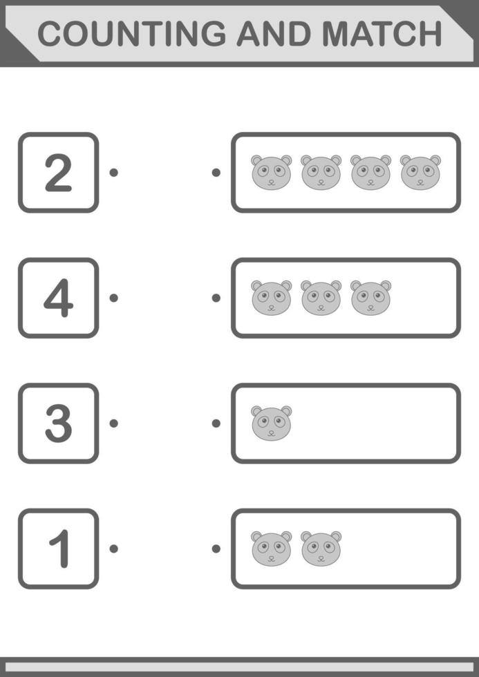 Counting and match Panda face. Worksheet for kids vector