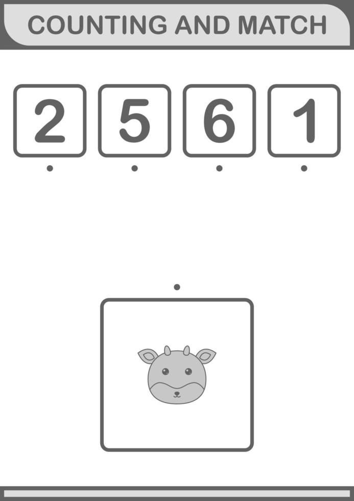 Counting and match Deer face. Worksheet for kids vector