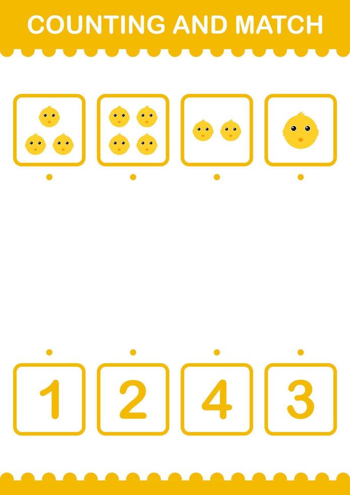 Counting and match Chicken face. Worksheet for kids vector
