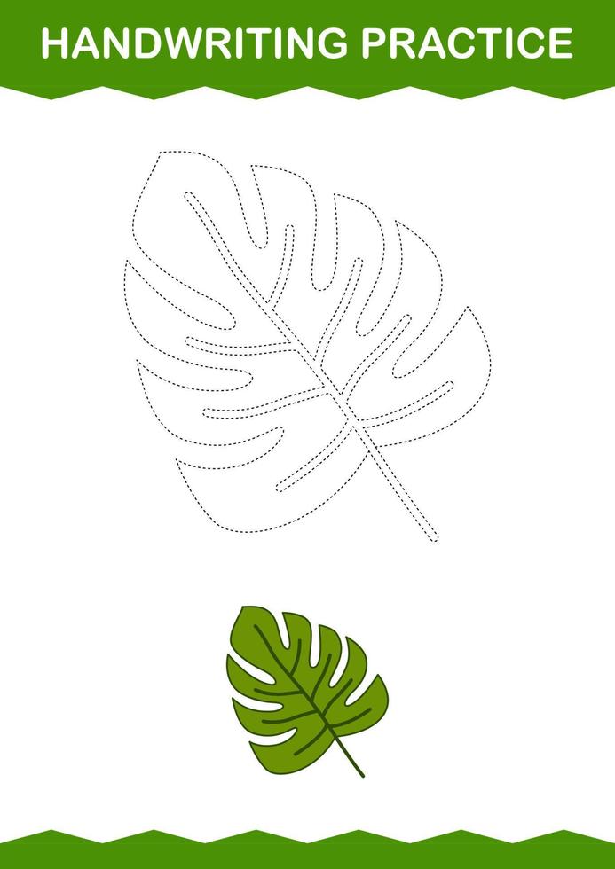Handwriting practice with Monstera. Worksheet for kids vector