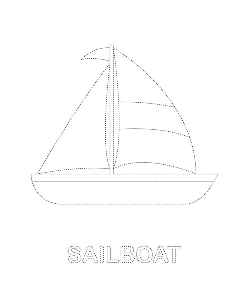 Sailboat tracing worksheet for kids vector