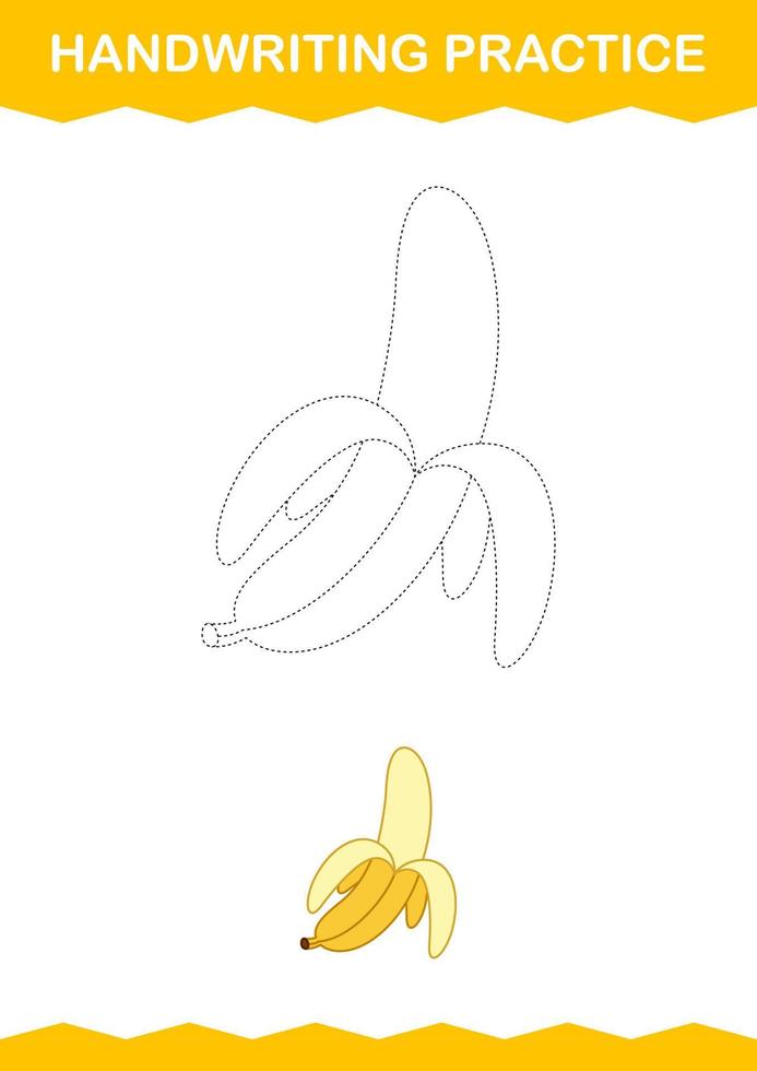 Handwriting practice with Banana. Worksheet for kids vector