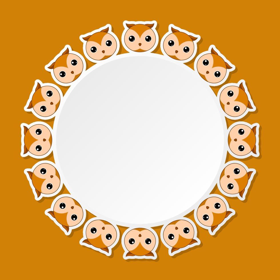Owl with round frame for banner, poster, and greeting card vector