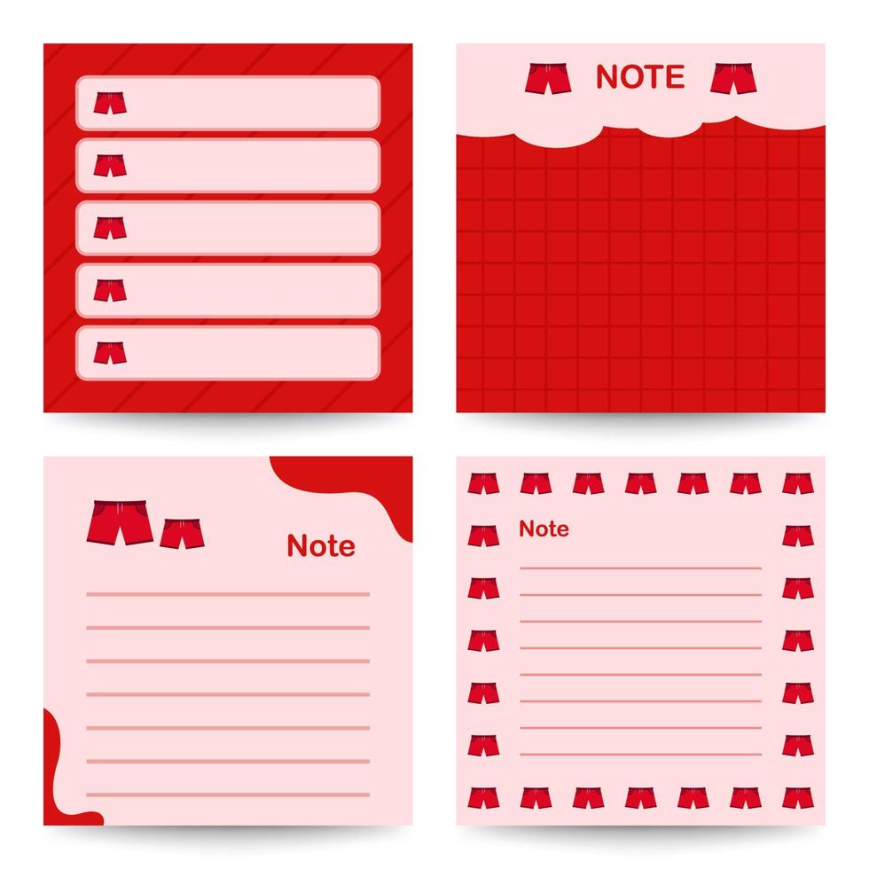 Set of square notepads with Shorts vector
