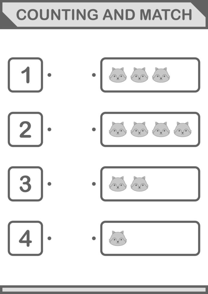 Counting and match Fox face. Worksheet for kids vector