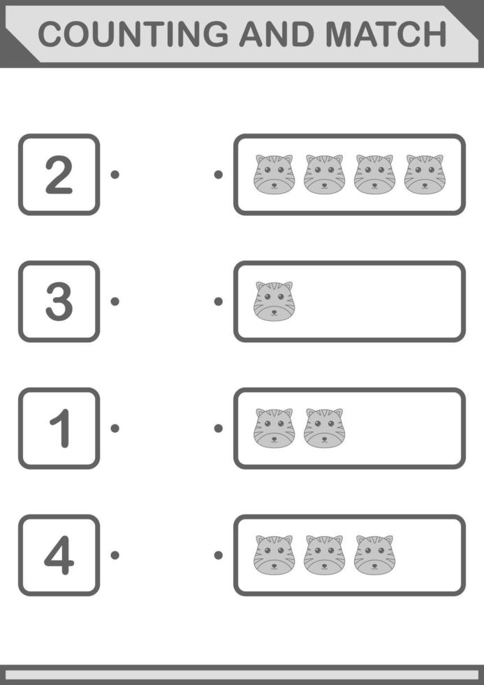 Counting and match Tiger face. Worksheet for kids vector