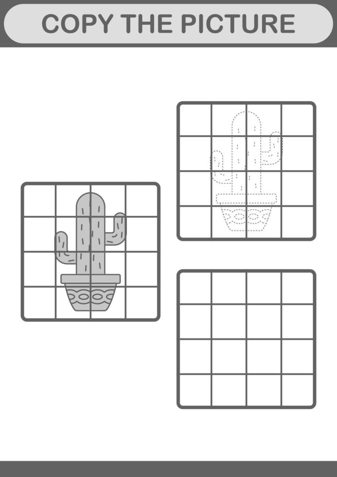Copy the picture with Cactus. Worksheet for kids vector
