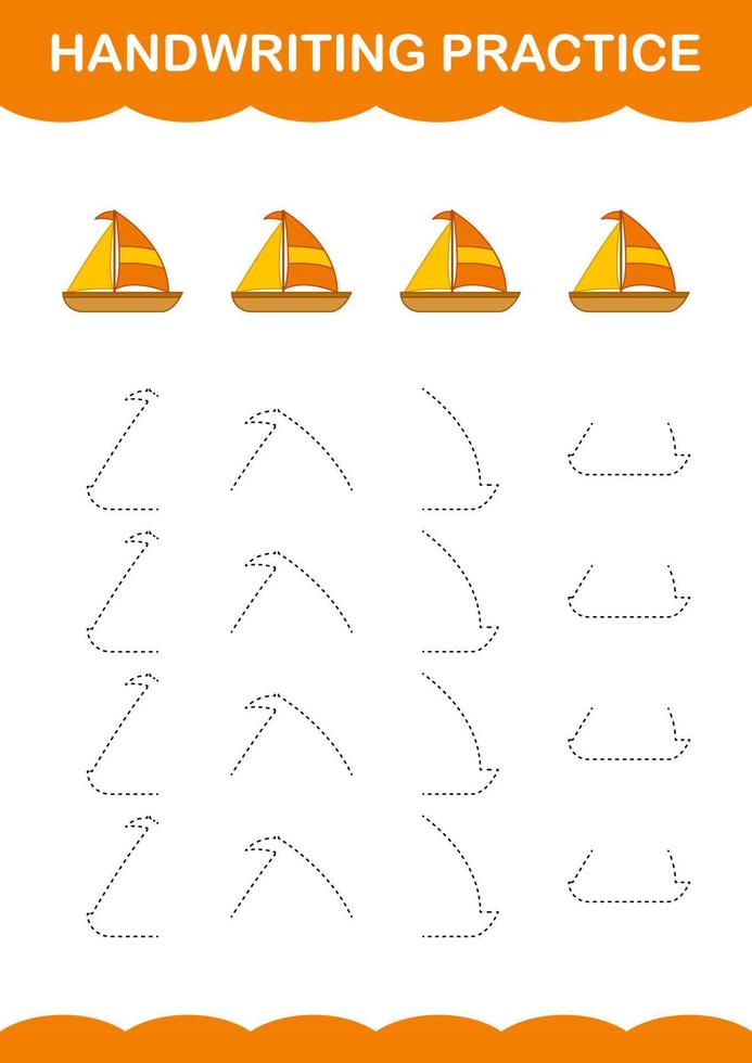 Handwriting practice with Sailboat. Worksheet for kids vector