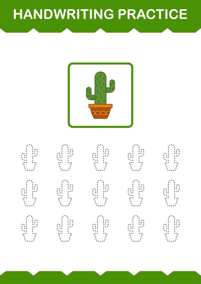 Handwriting practice with Cactus. Worksheet for kids vector