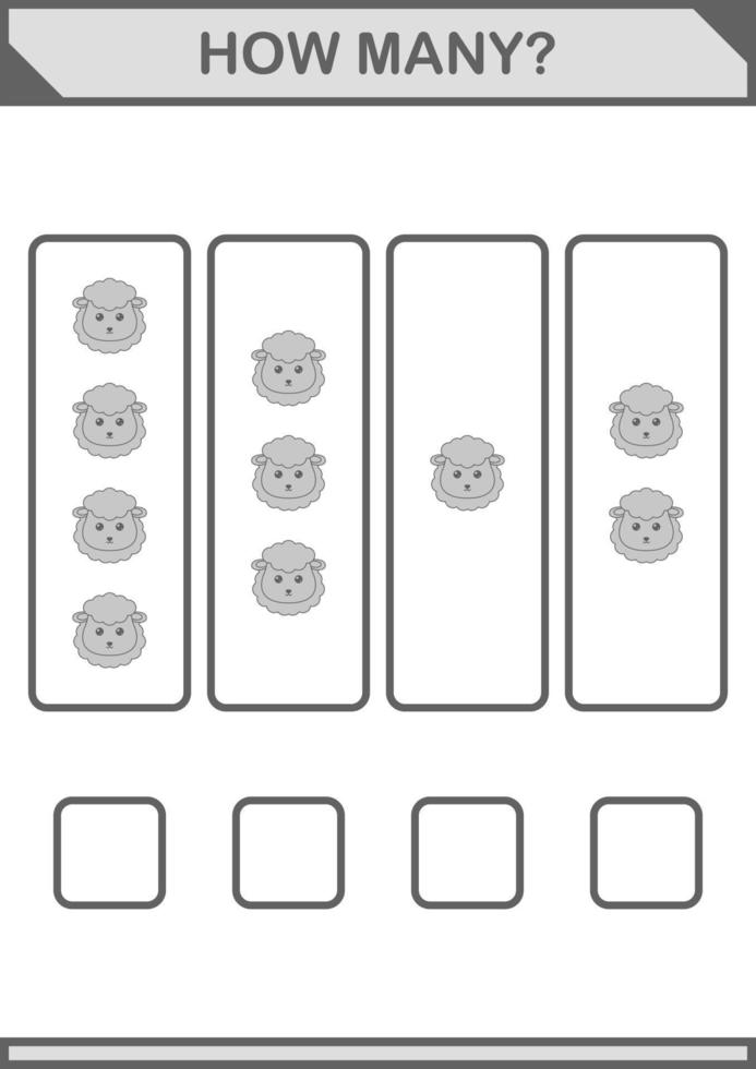 How Many Sheep face. Worksheet for kids vector