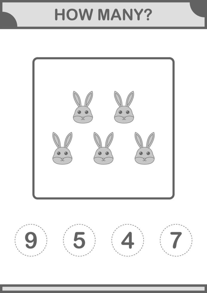 How Many Rabbit face. Worksheet for kids vector