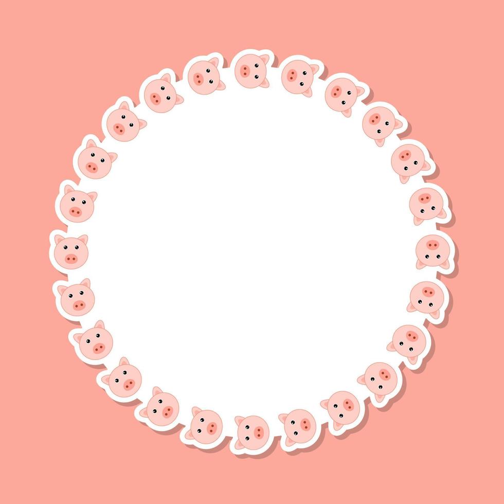 Pig with round frame for banner, poster, and greeting card vector