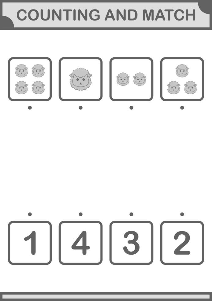 Counting and match Sheep face. Worksheet for kids vector