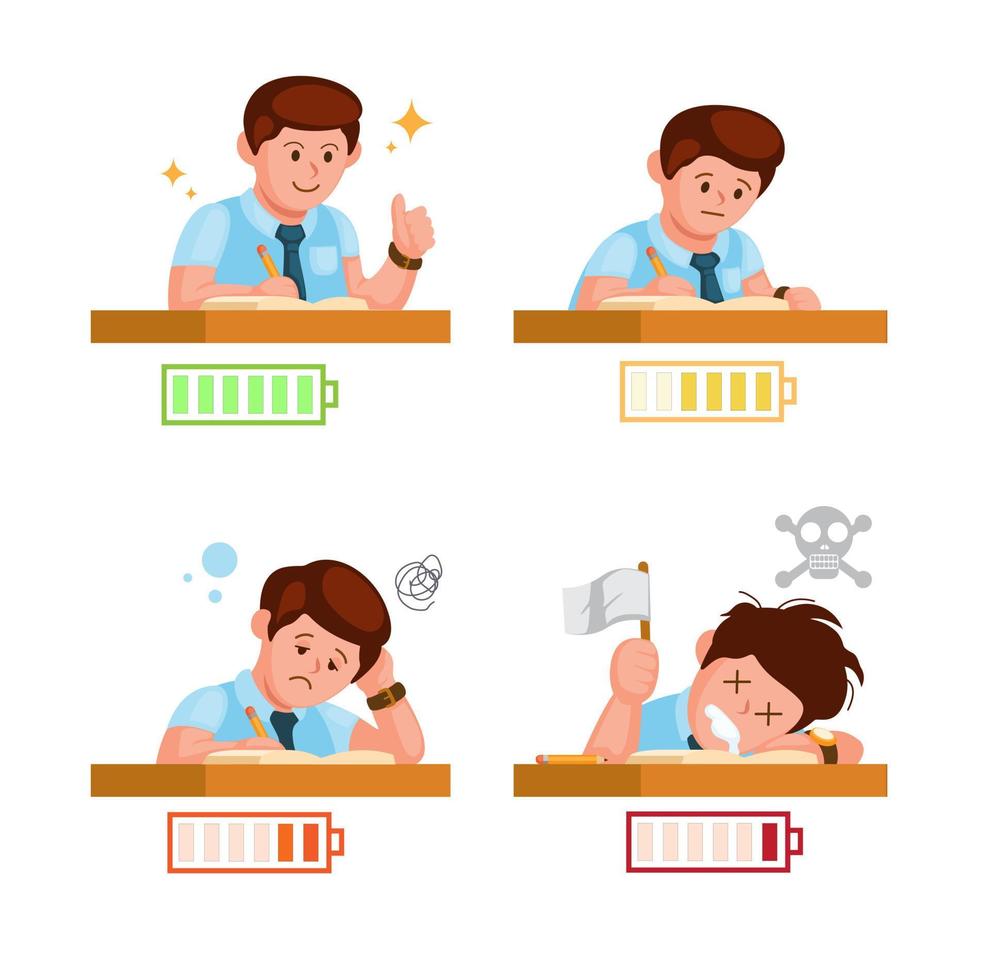 Student or office worker with stamina condition meter character set illustration vector