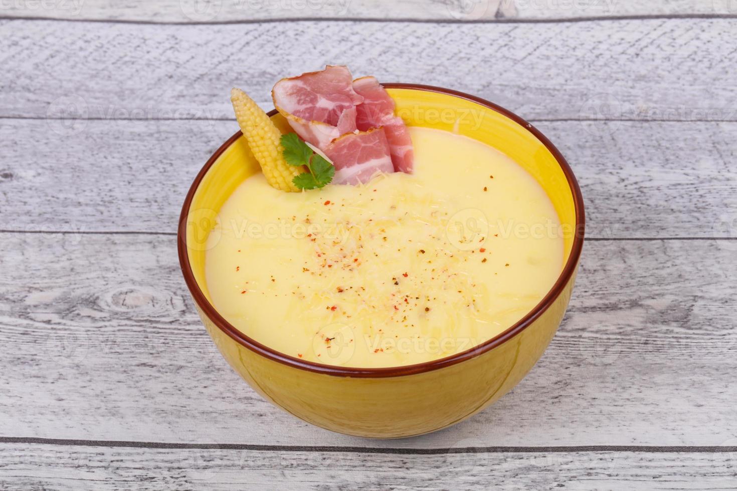 Cheese soup with bacon photo