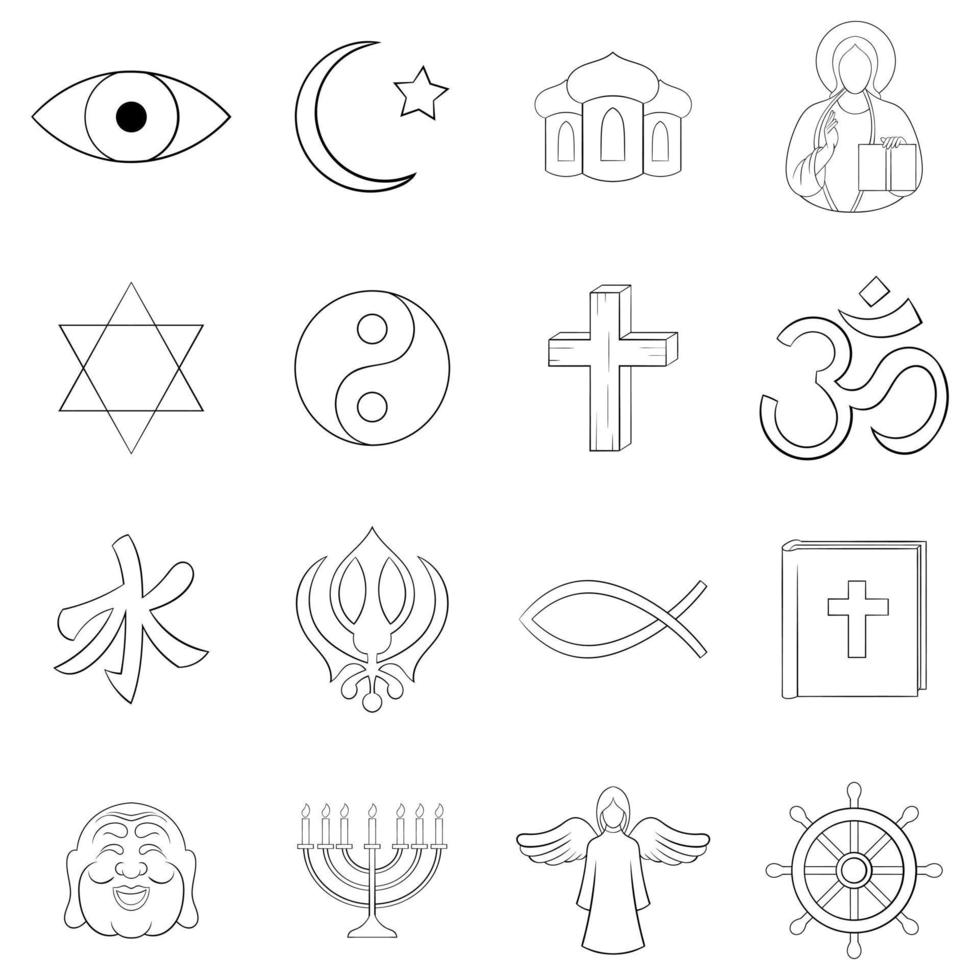 esquema de conjunto de iconos de religión vector