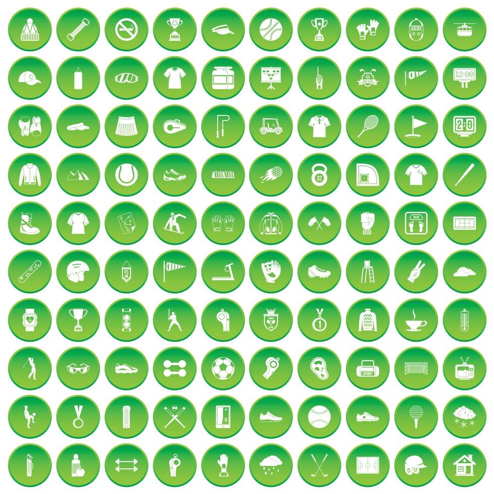 100 sport club icons set green circle vector