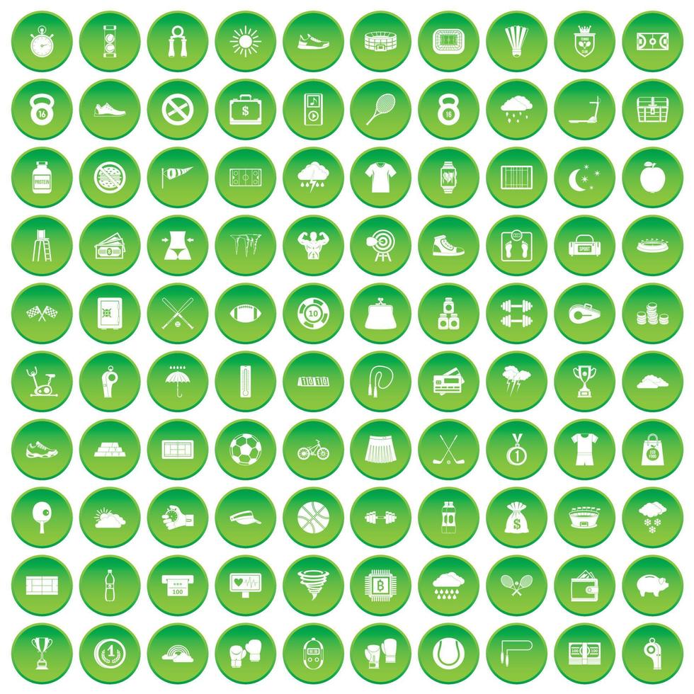 100 iconos de tenis en círculo verde vector