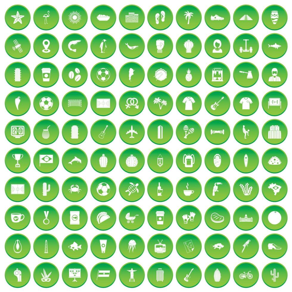 100 South America icons set green circle vector