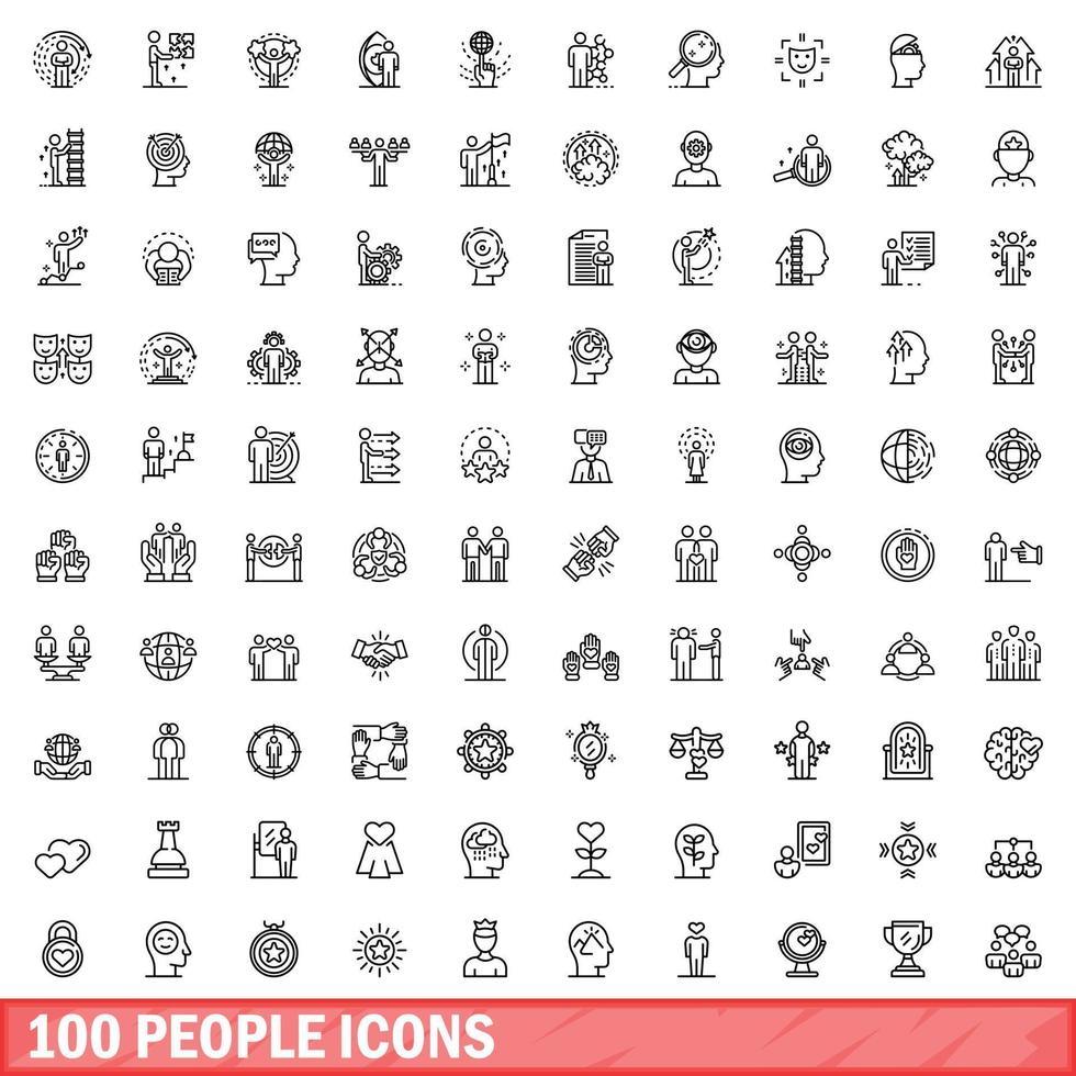 100 people icons set, outline style vector