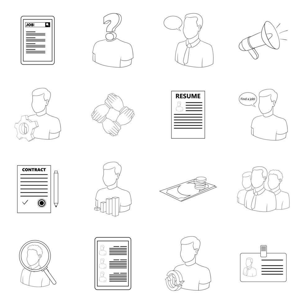 esquema de conjunto de iconos de recursos humanos vector