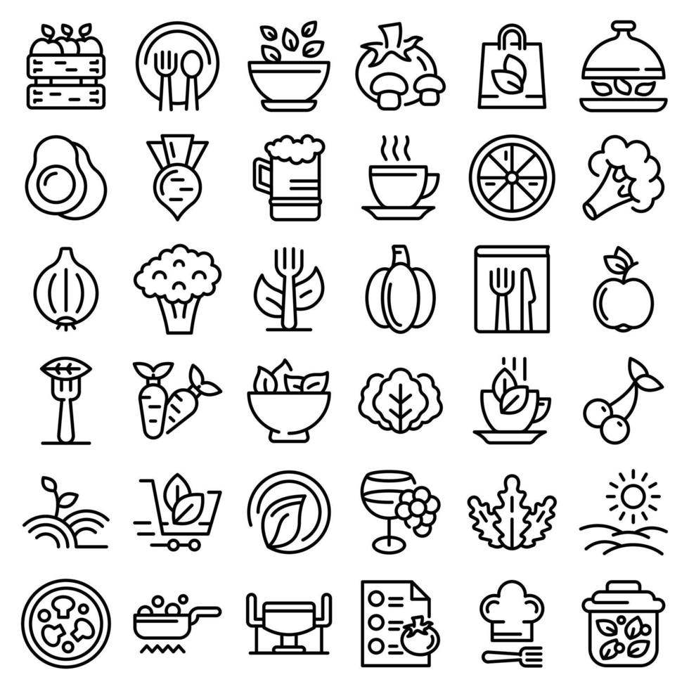 Organic restaurant icons set, outline style vector