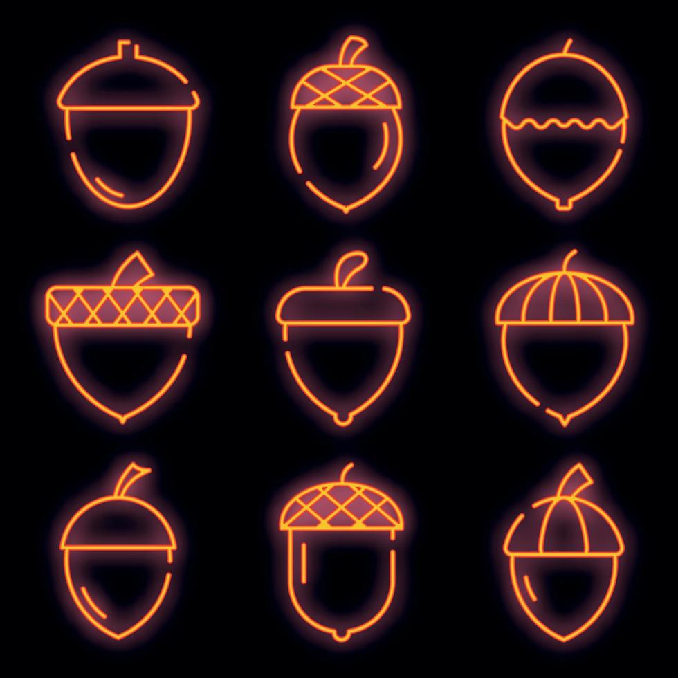 Acorn icons set vector neon