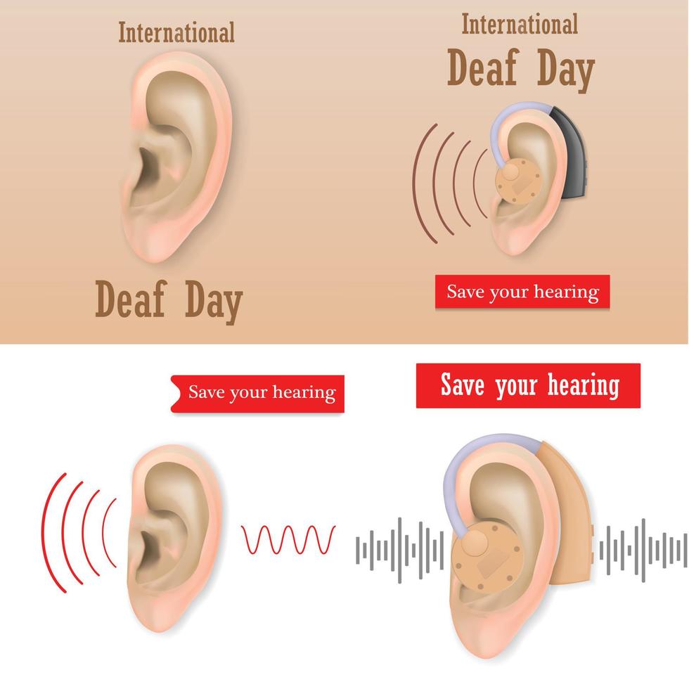 conjunto de pancartas del día internacional del sordo, estilo realista vector