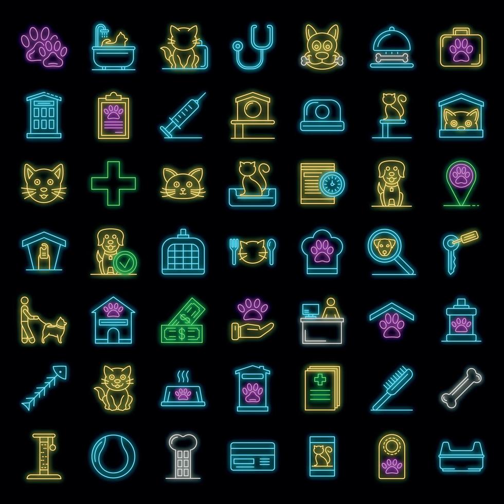 Pets hotel icons set vector neon