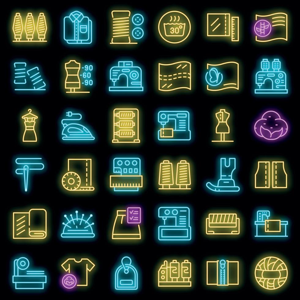 Textile production icons set vector neon