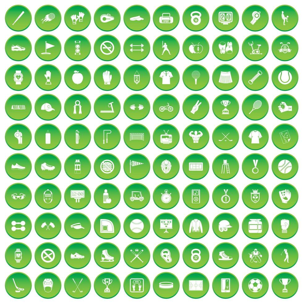 100 iconos de equipos deportivos en círculo verde vector