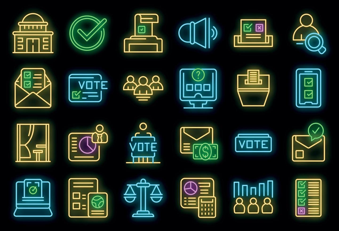 Polling booth icons set vector neon