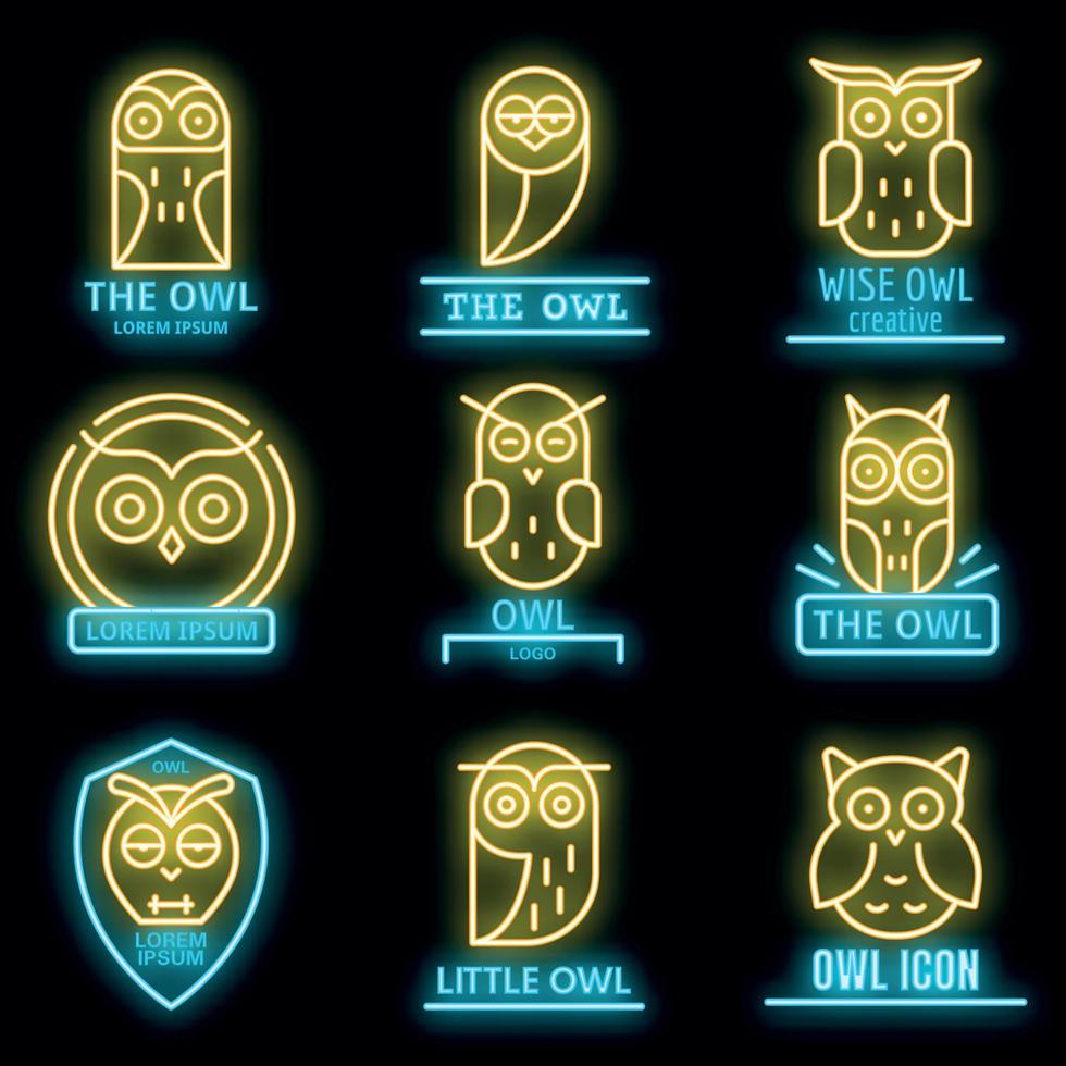 Owl logo set vector neon